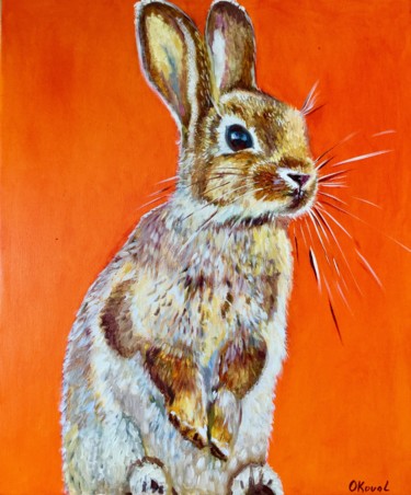 Peinture intitulée "Golden bunny . Oran…" par Olga Koval, Œuvre d'art originale, Huile