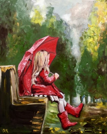 Painting titled "Young lady with umb…" by Olga Koval, Original Artwork