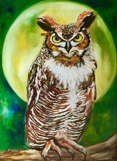 Pittura intitolato "Owl." da Olga Koval, Opera d'arte originale, Olio