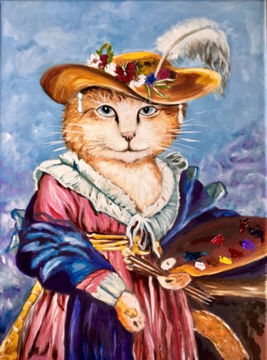 Картина под названием "The artist. Feline…" - Olga Koval, Подлинное произведение искусства, Масло