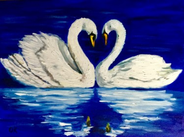 Painting titled "Swans. Together for…" by Olga Koval, Original Artwork, Acrylic