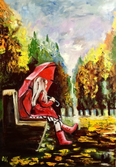 Painting titled "Young lady in red.…" by Olga Koval, Original Artwork, Oil
