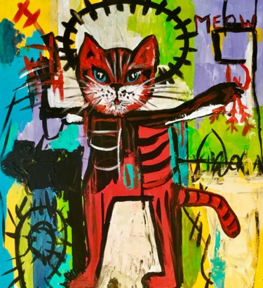 绘画 标题为“RED CAT VERSION OF…” 由Olga Koval, 原创艺术品, 丙烯 安装在木质担架架上