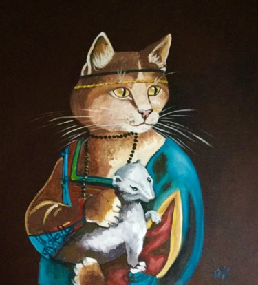 Peinture intitulée "Cat-Lady with an er…" par Olga Koval, Œuvre d'art originale, Acrylique