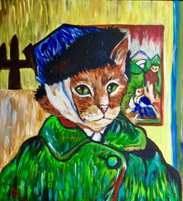 Painting titled "Cat La Van Gogh. Fe…" by Olga Koval, Original Artwork, Acrylic