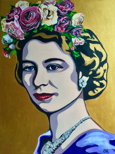 Malerei mit dem Titel "Queen Elisabeth" von Olga Koval, Original-Kunstwerk, Acryl