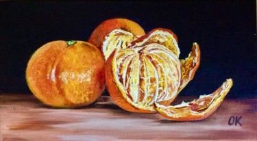 Painting titled "Peeled oranges. Sti…" by Olga Koval, Original Artwork, Oil Mounted on Wood Stretcher frame