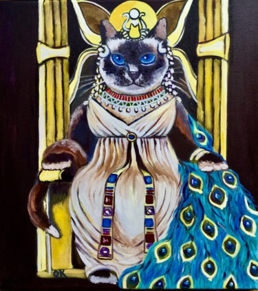 Painting titled "Cat La Cleopatra" by Olga Koval, Original Artwork, Acrylic