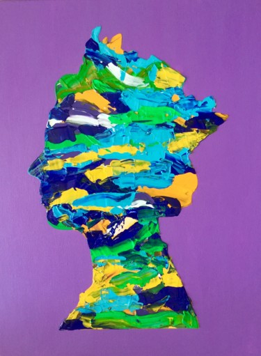 Painting titled "QUEEN #45 ON PURPLE…" by Olga Koval, Original Artwork, Acrylic Mounted on Wood Stretcher frame