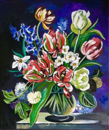 Painting titled "Bouquet of flowers ." by Olga Koval, Original Artwork, Oil