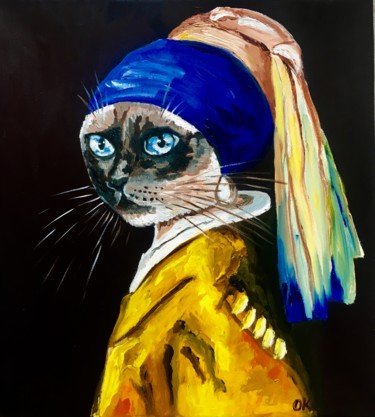 Painting titled "Siamese Cat with th…" by Olga Koval, Original Artwork, Acrylic