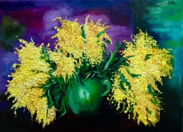 Painting titled "Mimosas is a green…" by Olga Koval, Original Artwork, Oil