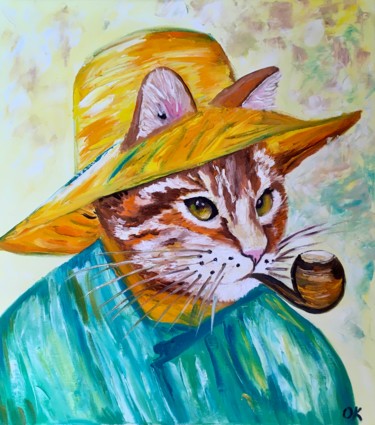 Pintura titulada "CAT LA VAN GOGH. VE…" por Olga Koval, Obra de arte original, Oleo Montado en Bastidor de camilla de madera