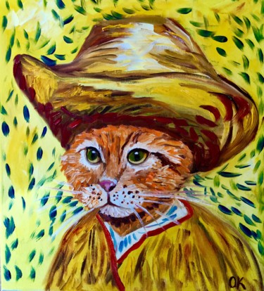 Pittura intitolato "CAT LA VAN GOGH" da Olga Koval, Opera d'arte originale, Olio