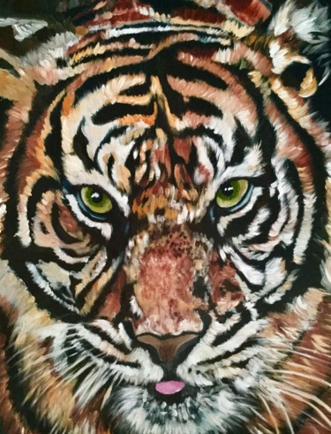「Tiger portrait, big…」というタイトルの絵画 Olga Kovalによって, オリジナルのアートワーク, オイル