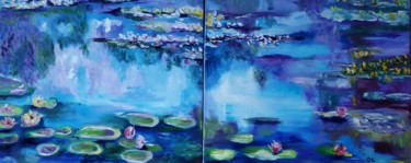 Painting titled "Water Lilies Diptyc…" by Olga Koval, Original Artwork, Oil