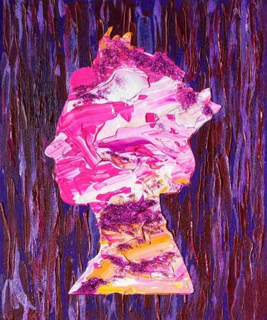Painting titled "Queen on bordo and…" by Olga Koval, Original Artwork, Acrylic Mounted on Cardboard
