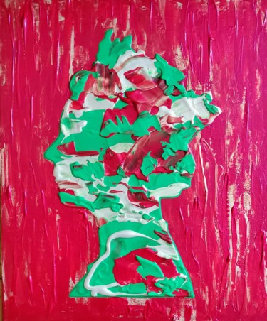 Painting titled "QUEEN #51 on red pi…" by Olga Koval, Original Artwork, Acrylic Mounted on Cardboard