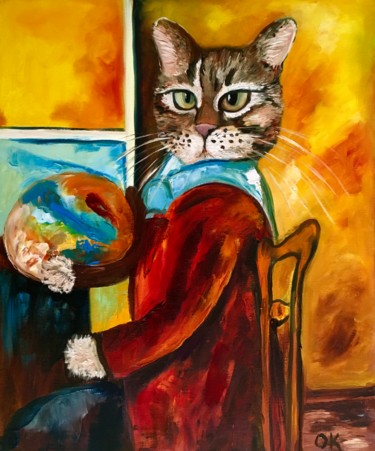 Pittura intitolato "Troy My Cat Artist…" da Olga Koval, Opera d'arte originale, Olio Montato su Telaio per barella in legno