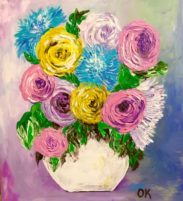 Painting titled "Bouquet of Flowers…" by Olga Koval, Original Artwork, Acrylic Mounted on Wood Stretcher frame