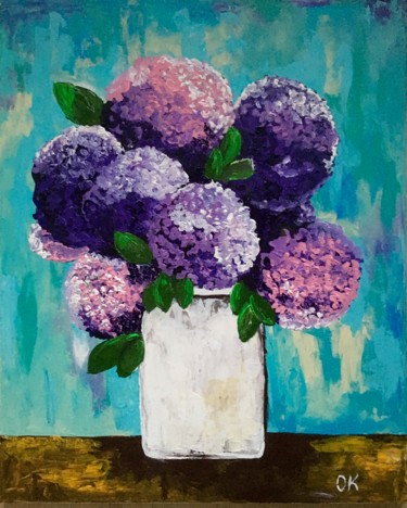 Painting titled "BOUQUET OF PURPLE A…" by Olga Koval, Original Artwork, Acrylic Mounted on Wood Stretcher frame