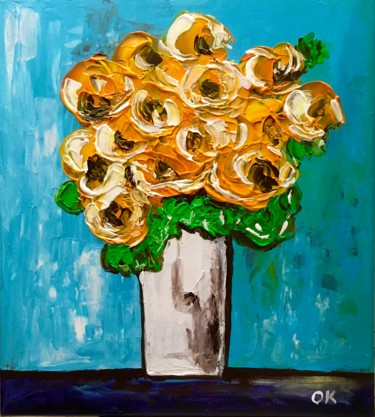 Painting titled "Bouquet of Abstract…" by Olga Koval, Original Artwork, Acrylic Mounted on Wood Stretcher frame