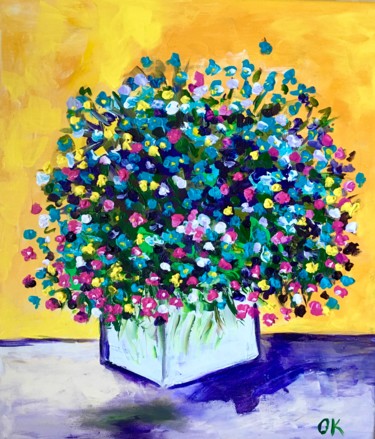 Painting titled "Wild Flowers in A G…" by Olga Koval, Original Artwork, Acrylic Mounted on Wood Stretcher frame