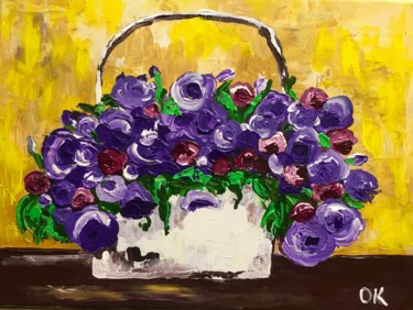 Painting titled "Wild purple flowers…" by Olga Koval, Original Artwork, Acrylic Mounted on Wood Stretcher frame