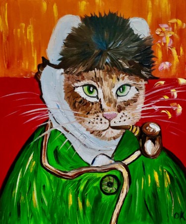 Malerei mit dem Titel "Cat Vincent Van Gog…" von Olga Koval, Original-Kunstwerk, Öl Auf Keilrahmen aus Holz montiert