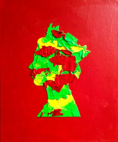 Painting titled "QUEEN #60 ON RED BA…" by Olga Koval, Original Artwork, Acrylic Mounted on Cardboard