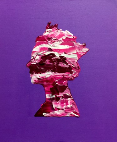 Painting titled "QUEEN #58 ON PURPLE…" by Olga Koval, Original Artwork, Acrylic Mounted on Cardboard