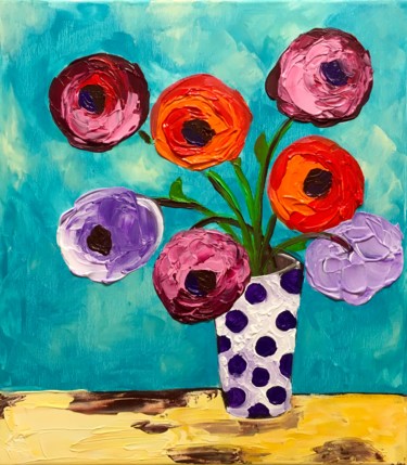 Картина под названием "Naive bouquet of fl…" - Olga Koval, Подлинное произведение искусства, Акрил Установлен на Деревянная…