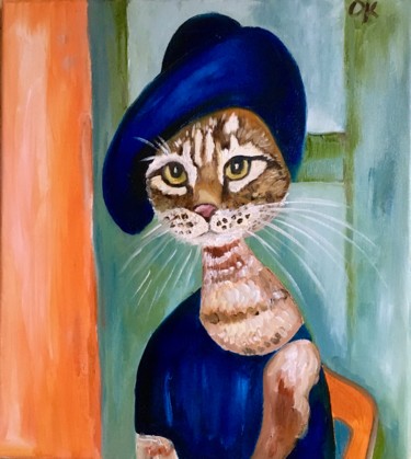 Картина под названием "Cat Lady Inspired b…" - Olga Koval, Подлинное произведение искусства, Масло Установлен на Деревянная…