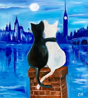 Pittura intitolato "Cats in London,  ro…" da Olga Koval, Opera d'arte originale, Olio Montato su Telaio per barella in legno