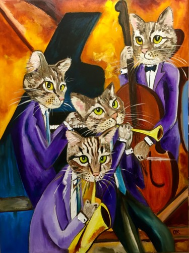 Картина под названием "Quartet 4 brothers…" - Olga Koval, Подлинное произведение искусства, Масло Установлен на Деревянная р…