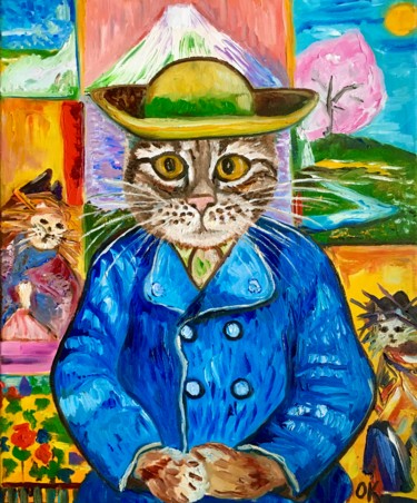 Painting titled "Troy The Cat Daddy…" by Olga Koval, Original Artwork, Oil Mounted on Wood Stretcher frame