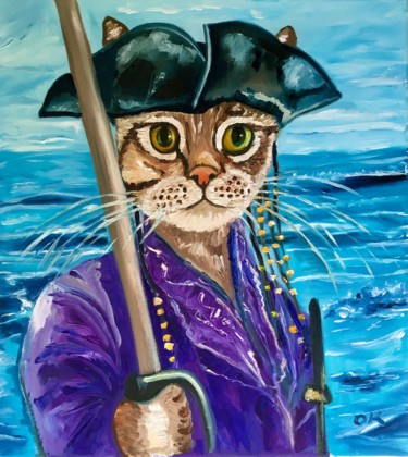 Peinture intitulée "Troy Cat Pirate of…" par Olga Koval, Œuvre d'art originale, Huile Monté sur Châssis en bois