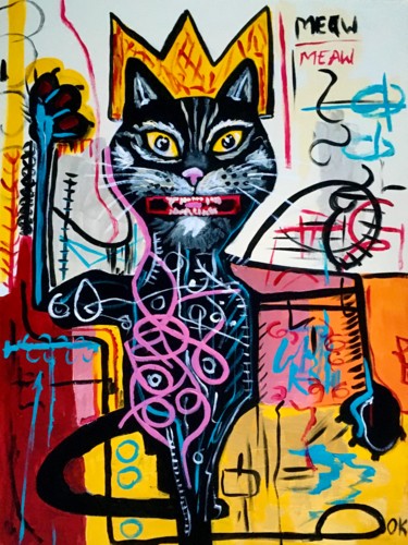 Schilderij getiteld "Black Cat King, ver…" door Olga Koval, Origineel Kunstwerk, Acryl