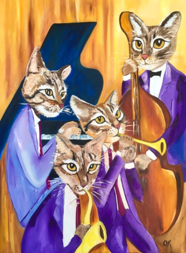 Peinture intitulée "Fabulous feline, Tr…" par Olga Koval, Œuvre d'art originale, Huile Monté sur Châssis en bois
