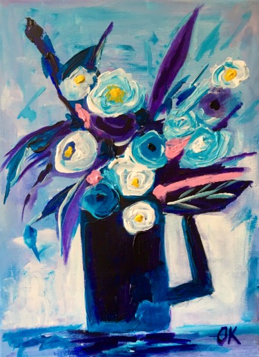 Blue collection, original abstract bouquet of flowers #10 Картина под названием "Blue collection, or…" - Olga Koval, Подлинное произведение искусства, Акрил Установлен на Подрамник