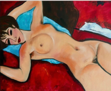 Malerei mit dem Titel "Red Nude inspired b…" von Olga Koval, Original-Kunstwerk, Öl Auf Keilrahmen aus Holz montiert