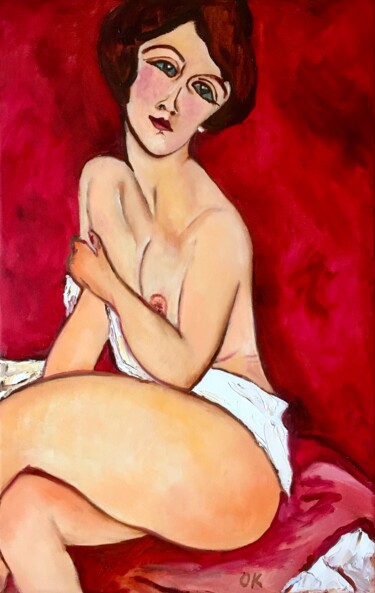 Картина под названием "Red Nude inspired b…" - Olga Koval, Подлинное произведение искусства, Масло Установлен на Деревянная…