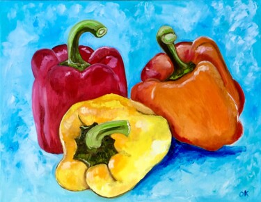 Peinture intitulée "Peppers, still life…" par Olga Koval, Œuvre d'art originale, Huile Monté sur Châssis en bois