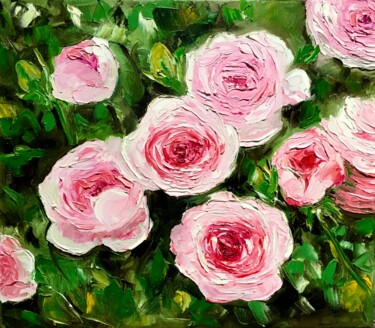 Painting titled "Roses in bloom, Gar…" by Olga Koval, Original Artwork, Oil Mounted on Wood Stretcher frame