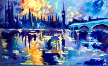 Картина под названием "London Evening. Riv…" - Olga Koval, Подлинное произведение искусства, Масло Установлен на Деревянная…
