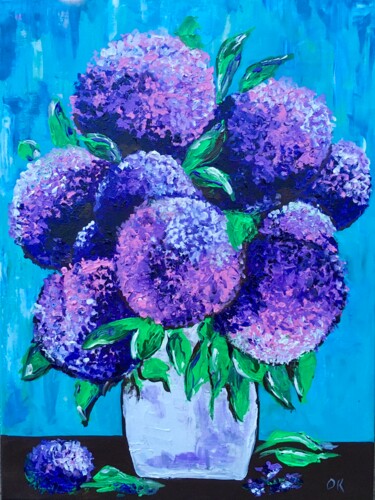 Картина под названием "Bouquet of hydrange…" - Olga Koval, Подлинное произведение искусства, Акрил Установлен на Деревянная…