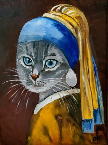 Malerei mit dem Titel "British grey Cat wi…" von Olga Koval, Original-Kunstwerk, Öl