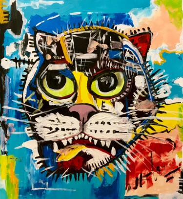 Painting titled "United cat inspired…" by Olga Koval, Original Artwork, Acrylic Mounted on Wood Stretcher frame