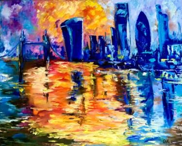 Painting titled "London, City of Lon…" by Olga Koval, Original Artwork, Oil Mounted on Wood Stretcher frame