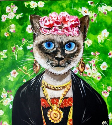Malerei mit dem Titel "Siamese cat Frida K…" von Olga Koval, Original-Kunstwerk, Öl Auf Keilrahmen aus Holz montiert